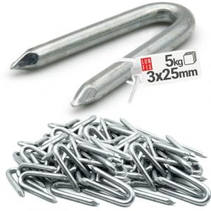 Crampillon acier galvanis&eacute; 3 x 25 mm, 5 kg env. 1950 pcs, crampillons pour cloture, clous en U, clou double pointe, grillage a poule, treillis, piquet bois, piquet cloture, Lun Fix (LUN FIX, neuf)
