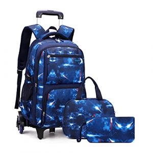 HTgroce Cartable a roulettes Garçon Sac a Dos Ordinateur Enfant Sac Roulette Enfant, Cartable avec Sac Isotherme Repas Boîte à Lunch Trousse Scolaire 3 in 1 Sac à Dos à roulettes pour Enfants (Lldaily EUR, neuf)