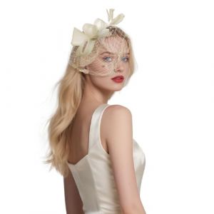Chapeau Fascinator Femme Chapeau Plume Mariage &Eacute;pingles &agrave; Cheveux Chapeaux Bibi R&eacute;tro Coiffe de Mari&eacute;e Serre-t&ecirc;te Pince &agrave; Cheveux Voilette en Maille Bandeau pour Mariage Cocktail Photographie Soir&eacute;e (LONGTENGUK, neuf)