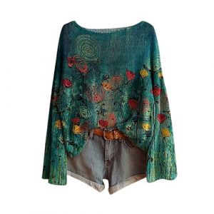 Pulls Femme Vintage Imprim&eacute; Floral Boh&egrave;me Pull Over Tricot&eacute; Chic Et &Eacute;l&eacute;gant Col Rond Manche Longue Sweater Motif Jacquard Hauts Oversize Casual Vetement 2025 Femme D&eacute;contract&eacute;s (Anglekie, neuf)