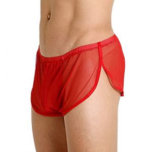 Hommes Shorts en Maille avec De Grands Côtés Fendus sous-vêtements Boxers Slips Résille Maillot De Bain Transparent 90012rouge XXL (GymApe, neuf)