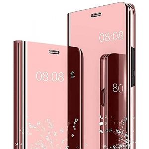 GOKEN Clear Smart View Coque pour Samsung Galaxy S22 5G, Miroir Flip Etui Case Cover Translucide Standing étui Antichoc Housse à Rabat, Folio Coque avec Support Pliable - Or Rose (ALIDOU, neuf)