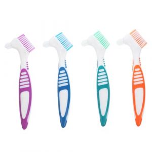 WeddHuis 4 PCS Brosses &agrave; Dentier Double Face - Brosse Ergonomique avec Poils Multicouches - Brosse Portable et Moderne pour Proth&egrave;ses Dentaires (4 Couleurs) (UAB LIDMIBI LT, neuf)