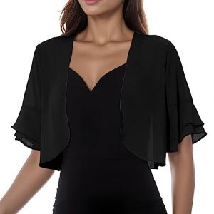 Gilet Mariage Femme Bolero Mariage Boléro Veste Courte Chic Mousseline de Soie Gilet à Manches Évasées 3/4 Boléro Cardigan Boléro Court Gilet Léger Élégant Courte Mousseline de Soie Veste (hoarse-NU, neuf)