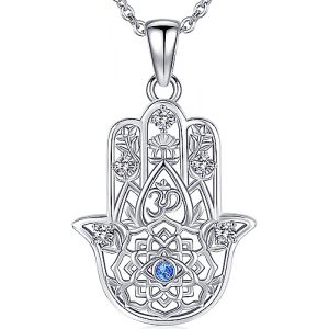 Collier Main de Fatma Argent Sterling 925, Pendentif Main de Fatma Argent pour Femme, Main de Hamsa Pendentif, Bijoux Main de Fatma Cadeaux pour Femme Maman (Aniu, neuf)