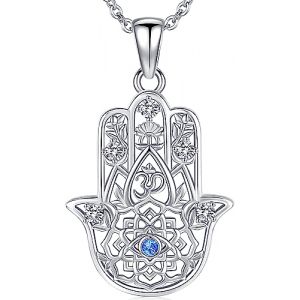 Collier Main de Fatma Argent Sterling 925, Pendentif Main de Fatma Argent pour Femme, Main de Hamsa Pendentif, Bijoux Main de Fatma Cadeaux pour Femme Maman (Aniu, neuf)