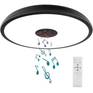 Horevo Plafonnier LED de Salle de Bain avec T&eacute;l&eacute;commande, IP65, Diam&egrave;tre : 28 cm, Lumi&egrave;re &agrave; Intensit&eacute; Variable, avec Haut-Parleur Bluetooth, Lampe de Salle de Bain &eacute;tanche avec Adaptateur &agrave; vis E27 (Horevo, neuf)