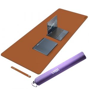 Vyaaa 140x60cm Sous-main de bureau sur le dessus des bureaux, en cuir synth&eacute;tique, grand sous-main pour bureau, maison, jeux, ordinateur, ordinateur portable, clavier et souris &ndash; Marron clair (Vyaaa Desk Mat Direct, neuf)