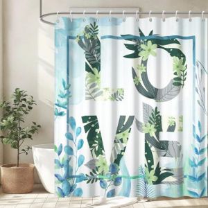 Rideau Douche Anti Moisissure, Uiiooazy Rideau de Douche 180x200cm Feuilles d'eucalyptus Bleu Fleur Vert Rideaux de Baignoire Tissu Lavable Imperm&eacute;able Polyester Rideaux Salle de Bain avec 12 Crochets (dongguibinjingpinxiaodianpu, neuf)