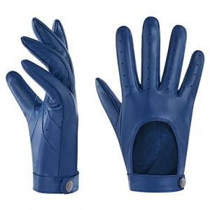 Harssidanzar Gants en Cuir pour Femme,Gants en Cuir pour Robe en Peau de Mouton Fine Non doubl&eacute;s KL021,Bleu,Taille M (Harssidanzar Store, neuf)