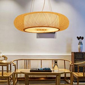 AHQX Lustres E27 Suspension R&eacute;tro Lampes Suspendues Bambou Naturel Pendentif Lumi&egrave;re Vintage Tress&eacute; Abat-Jour Rotin Hauteur R&eacute;glable &Eacute;clairage De Plafond Restaurant Salon De Th&eacute; Caf&eacute; Plafonnier,50cm (AHQX, neuf)