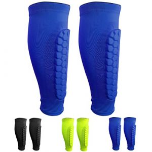 SANON 1 Paire de protège-Tibias de Football, Manchon de Protection des Mollets protège-Tibias Anti-Chocs Professionnels pour Hommes, Femmes et Jeunes (Blue) (Gudingdang, neuf)