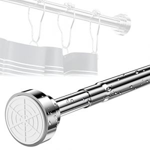 Gvolatee 85-140 CM tringle rideau sans percage Inox, barre de douche Ferme et extensible, tringle à rideaux télescopique, tringle pivotante Réglable penderie pour Salle de Bain Penderie Cuisine (ELSOBKYNADR, neuf)