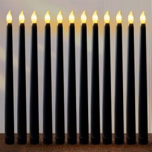 FAEFTY Lot de 12 Bougies Led Flamme Vacillante, Bougies Coniques Sans Flamme, Bougie Électrique, Bougies à Piles pour Noël, Thanksgiving, Dîner aux chandelles, Mariage（Noir, 2.1 x 28 cm (Strangeer, neuf)