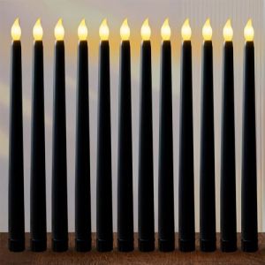 FAEFTY Lot de 12 Bougies Led Flamme Vacillante, Bougies Coniques Sans Flamme, Bougie Électrique, Bougies à Piles pour Noël, Thanksgiving, Dîner aux chandelles, Mariage?Noir, 2.1 x 28 cm (TiMove, neuf)