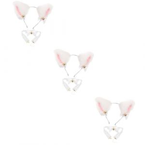 FRCOLOR 3 Ensembles bandeau oreilles de chat bandeau de chat accessoire couvre-chef oreilles de chat Accessoire de déguisement chat - Collier clochette bandeaux d'oreille de chat cosplay (White Beach, neuf)