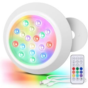LyLmLe Eclairage LED Submersible Magnétiques pour Piscine Hors Sol, 15cm Lumiere Piscine sous l'eau RGBW IP68 Étanche avec Télécommande, Alimenté par USB-C Rechargeable, 18 LEDs Lampe Piscine Bois (Raypole International, neuf)
