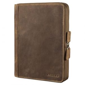 STILORD 'Ferris' Organiseur A4 Cuir Conférencier XL Vintage Housse Ordinateur 13,3 Pouces Classeur Homme Femme Portfolio Carnet Porte Bloc Cuir Véritable, Couleur:Marron Moyen (STILORD Cuir, neuf)