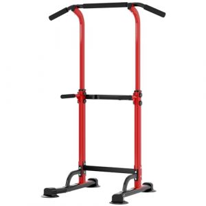 soges Barre de Traction Réglable sur Pied Chaise Romaine Ajustable pour Entraînement à Domicile Workout Dip Station Fitness Power Tower Physique Entraînement de Musculation Rouge et Noir (KSBD-family, neuf)