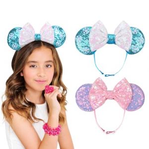 DRESHOW Minnie Oreilles Bandeaux Souris Oreilles Paillettes Arc Bandeaux Ajustable élastique Bandeau Paillettes Fête Décoration Costume Cosplay pour Femmes (Dreshow, neuf)