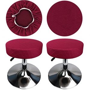 HuaLiSiJi Housse Tabouret Rond 30-40 cm Housse de Tabouret en Tissu Luxueux Rond, Extensible Infroissable Lavable Anti-poussi&egrave;re Doux et Durable (2, Bordeaux) (HuaLiSiJi, neuf)