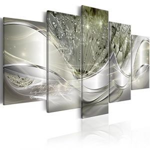 murando - Tableau décoratif abstrait 100x50 cm - Impression sur toile colorée - Décoration murale - Abstraction lueur pissenlits fleurs inscriptions moderne argent vert a-C-0087-b-p (murando, neuf)