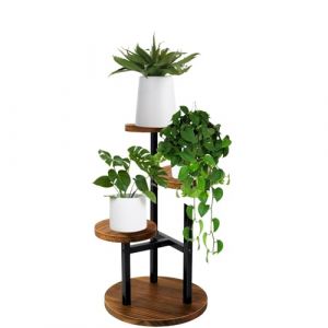 MEEYUU Support de plantes à 3 niveaux de 54 cm, haut support en bois pour intérieur et extérieur, support pour pot de fleurs d'angle, salon, balcon, jardin, terrasse (3 niveaux, noir) (XMMEYU, neuf)