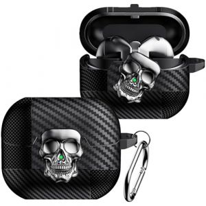 Fofvccv Coque Samsung Galaxy Buds3 / Buds3 Pro en Fibre de Carbone &ndash; &Eacute;tui de Protection 3D T&ecirc;te de Mort Mal&eacute;fique avec Mousqueton Housse Antichoc Cover Compatible avec Galaxy Buds3.Skull Silver (Fofvccv, neuf)