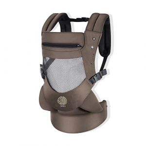 Porte-bébé ergonomique 3D Mesh super duveteux, enveloppant/respirant. 4 positions avec capuche amovible/réglable, de 4 mois à 18 kg. 100% coton (Marron) (Ebrainit, neuf)