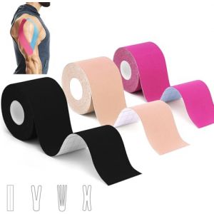 3 rouleaux Tape Kinesiologie, Bande de kinésiologie de sport pour les muscles, 5 m x 5 cm, bande kinesiologie kinesio tape étanche & élastique pour le strap sport strapping (Oktober stream, neuf)