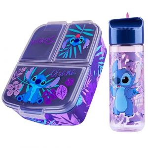 Disney Stitch Boîte à Goûter avec Compartiments et Gourde Enfant - Parfait pour l'École (Bleu/Violet) (Get Trend., neuf)