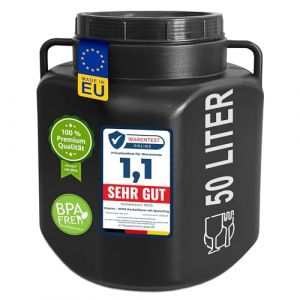 plasteo F&ucirc;t &agrave; large ouverture de 50 litres avec couvercle et poign&eacute;es, rectangulaire, noir, alimentaire, sans BPA, baril en plastique universel, baril &agrave; eau, baril de pluie, baril de stockage (wilai GmbH, neuf)