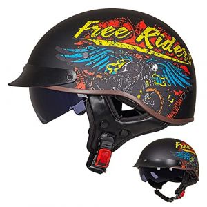 ACLFFSHOP Demi Casque De Moto, Casque Jet R&eacute;tro, Casque Bol Moto Homologu&eacute; ECE, Casques Vintage &agrave; Face Ouverte, avec Pare-Soleil et Doublure Int&eacute;rieure Amovible, pour V&eacute;los Motos Scooter (GXPgxp, neuf)