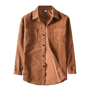 Chemise décontractée en velours côtelé de couleur unie pour hommes, chemise à revers à manches longues, chemise décontractée à revers décontracté, couleur unie, chemise à manches longues, hauts en (Gudubaiwj, neuf)