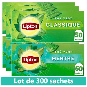 Lipton Pack Thé Vert classique Origine Asie, Thé vert menthe, Infusion à Froid ou Chaud, Ingrédients d'Origine 100% Naturelle, 300 sachets (PENNGUIN-FR-CAMON, neuf)