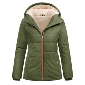 Vancavoo Manteau Femme Hiver Veste Polaire Chaud Blouson Court Doudoune à Capuche Décontracté Parka Outercoat avec Zippé,Vert militaire,L (XT-Direct, neuf)
