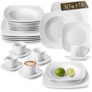 MALACASA, Série JULIA, 30pcs Service de Table Complets Porcelaine, 6 Assiettes Plates, 6 Assiettes Creuse à Soupe, 6 Assiettes à Dessert, 6 Tasses, 6 Soucoupes, Vaisselles pour 6 Personnes (MALACASA Online Store, neuf)