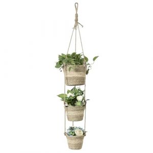 Navaris Cache Pot Plante Interieur - 3X Pot Plante Int&eacute;rieur Taille S M et L en Jonc de Mer avec Corde en Jute de 7 m Suspension Murale - Panier Decoratif pour Plantes Exterieur (SX-Commerce, neuf)