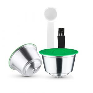 Capsules rechargeables Filtres &agrave; dosettes de caf&eacute; r&eacute;utilisables compatibles avec les brasseurs Dolce Gusto avec cuill&egrave;re et brosse (2 Capsules) (RECAFIMIL-FR, neuf)