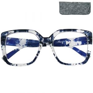 Mini Brille - Lunettes de Lecture Papillon Rectangulaire Rectangulair, Boite Inclus, Oversize Épaisse Monture en Plastique (Léopard laiteux), Lunette Anti Lumiere Bleue Femme +1.0 Dioptrie (Mini Brille, neuf)
