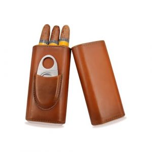 Étui à Cigare en Cuir,Boîte à Cigares avec Coupe-Cigare en Acier Inoxydable,Cave à Cigares Portable pour 3 Cigares,Boîte à cigare avec Doublure en Bois de Cèdre,Accessoire Cigare pour Hommes (Brun 01) (CEANNA, neuf)