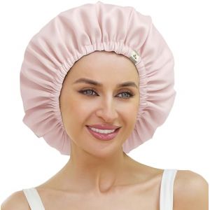 ATNKE Femmes Soie Bonnet de Nuit Doux Double Couche Satin Doublé Soie Enveloppe pour Cheveux Réglable Nuit Bonnet de Sommeil Pour Longues Tresses Bouclées Cheveux Naturels/Pink (Memorye, neuf)
