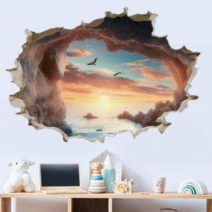 SUPERDANT Stickers Muraux 3D &laquo; Grotte au Bord de la Mer &raquo; 3D Stikers Murals Cass&eacute;e Paysage Marin Amovible en Vinyle Autocollants D&eacute;coratifs pour la Maison (SUPERDANT EU, neuf)