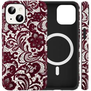 Yoedge Magn&eacute;tique Coque pour iPhone 14/iPhone 13 Fleur Housse Dentelle, Aesthetic Rouge Lace Motif Design Valentine Valentinstag pour Fille Femmes &Eacute;tui, Compatible avec MagSafe,Case pour iPhone13 6,1" (VIP FLAG CENTER, neuf)