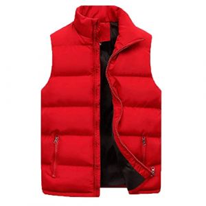 Wenlzhnb Doudoune Gilet Sans Manches Homme en Hiver Veste Chaude L&eacute;g&egrave;re Manteau Epais de Couleur Unie Homme Blouson Zipp&eacute;e Casual Chaud Matelass&eacute;e Rembourr&eacute;e Veste (Red, XXXL) (Zwlhuiknb, neuf)
