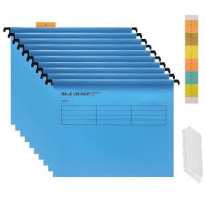 Lot de 10 Dossiers Suspendus A4 en PP avec Onglets et inserts en Carte pour Armoires de Classement en Polypropylène A4 à suspendre pour Bureau, école, travail à la maison (Bleu) (PINDD, neuf)