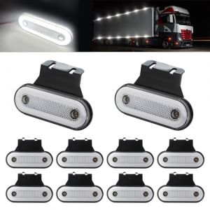 Teguangmei 10 PCS Feux de Gabarit LED avec Supports en Caoutchouc 12-24V Feux de Position Latéraux 20 LED Latérale Avertissement Lumière pour Remorque Voiture Véhicule Camion Van (Blanc) (TeguangmeiEUR, neuf)