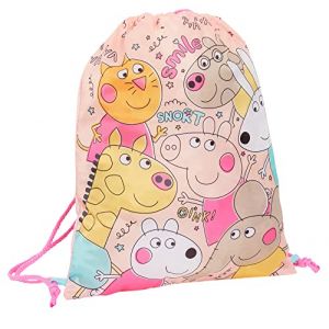 Peppa Pig Sac à dos avec cordon de serrage pour filles - Sac de gym pour enfants - Sac à dos d'école et de crèche, pêche, Taille unique, Sac à cordon (Lora Dora, neuf)