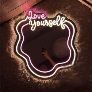 Miroir Acrylique LED néon en Forme de cœur/Chat/Lettre/ondulé, Miroir de sorcière, décoration Murale décoration de la Chambre à Coucher, de la Maison, du Studio, du dortoir, du Mariage (ToBe-One, neuf)