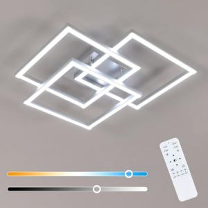 Mckalen Plafonnier LED Salon, 40W 4500LM Lampe de Plafond LED Moderne avec T&eacute;l&eacute;commande, Luminaire Plafonnier Dimmable Argent&eacute; Design Carr&eacute; 3000K-6500K pour Chambre Bureau Cuisine,62CM (Chuang Security Technology, neuf)